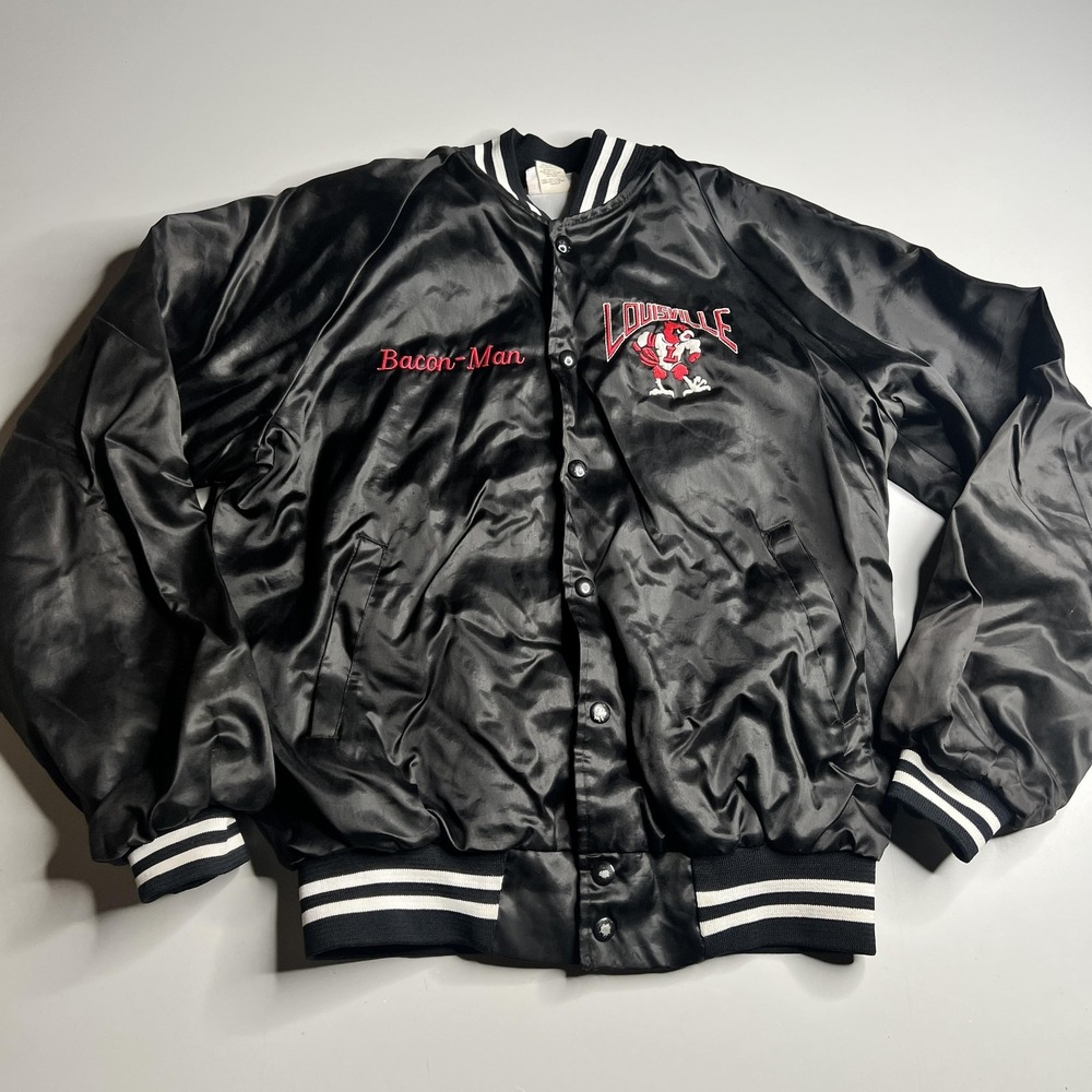 Vintage Hartwell Louisville Cardinals Satin Bomber Jacket Black Mens Medium USA